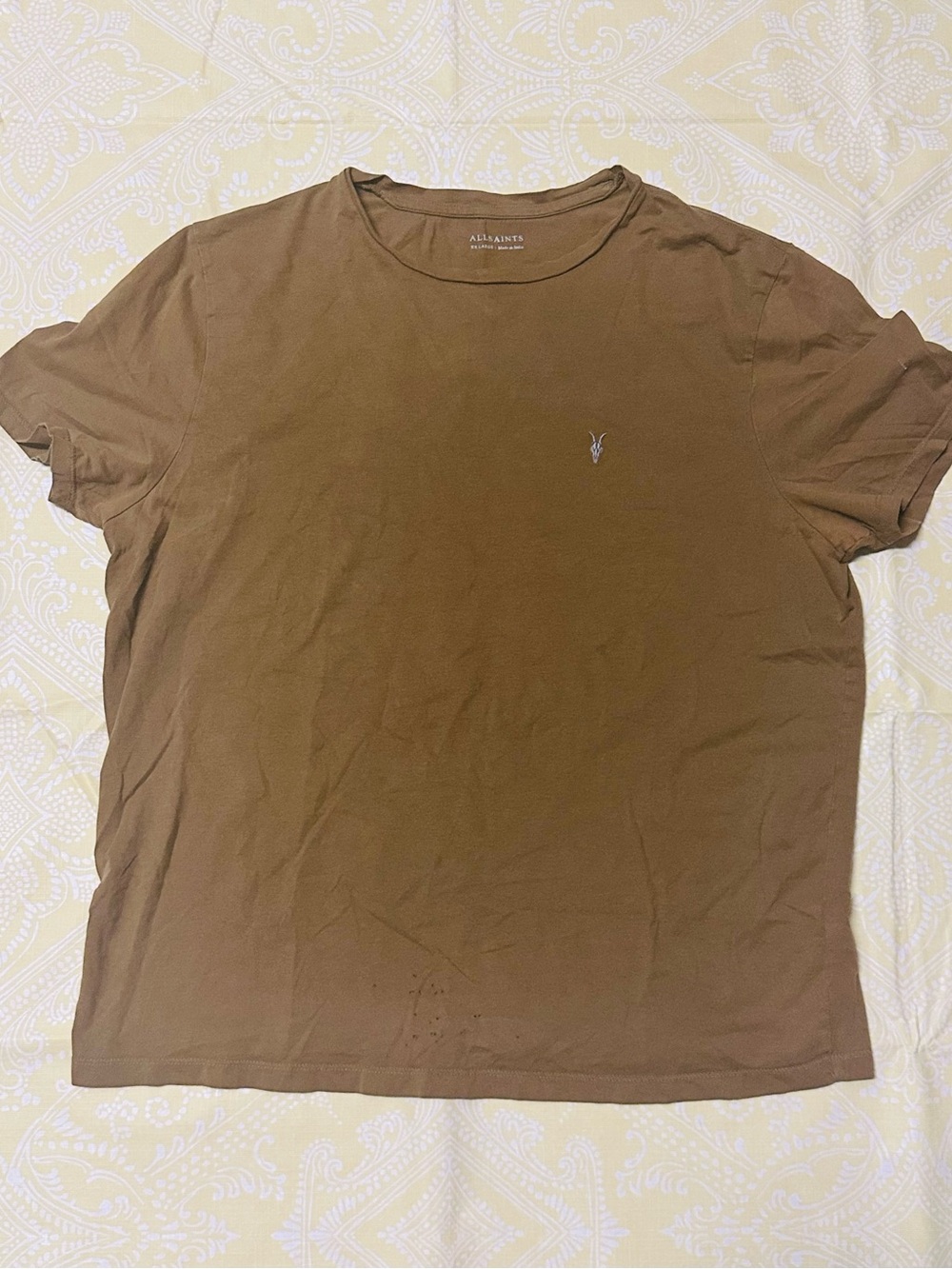 All Saints Brown Crew Neck T-Shirt with Subtle Logo